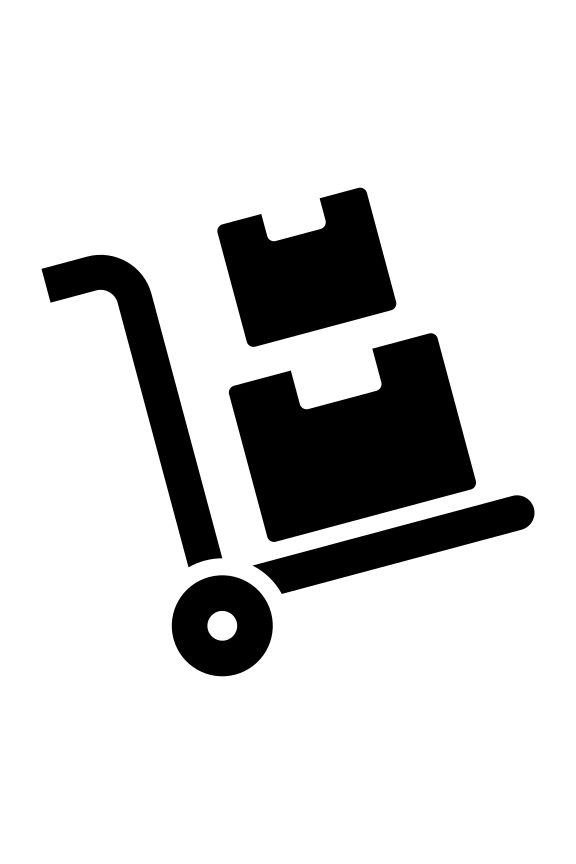 A simple drawing of a trolley moving some cartons